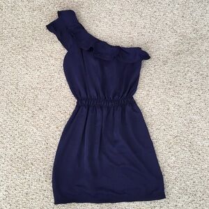 Max Studio Ruffle One Shoulder Dark Purple Dress